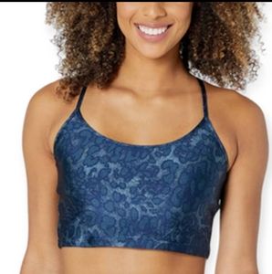 NWT KORAL Leah Cheetara Racer Back Sports Bra Crop in Blue Cheetah Print XS